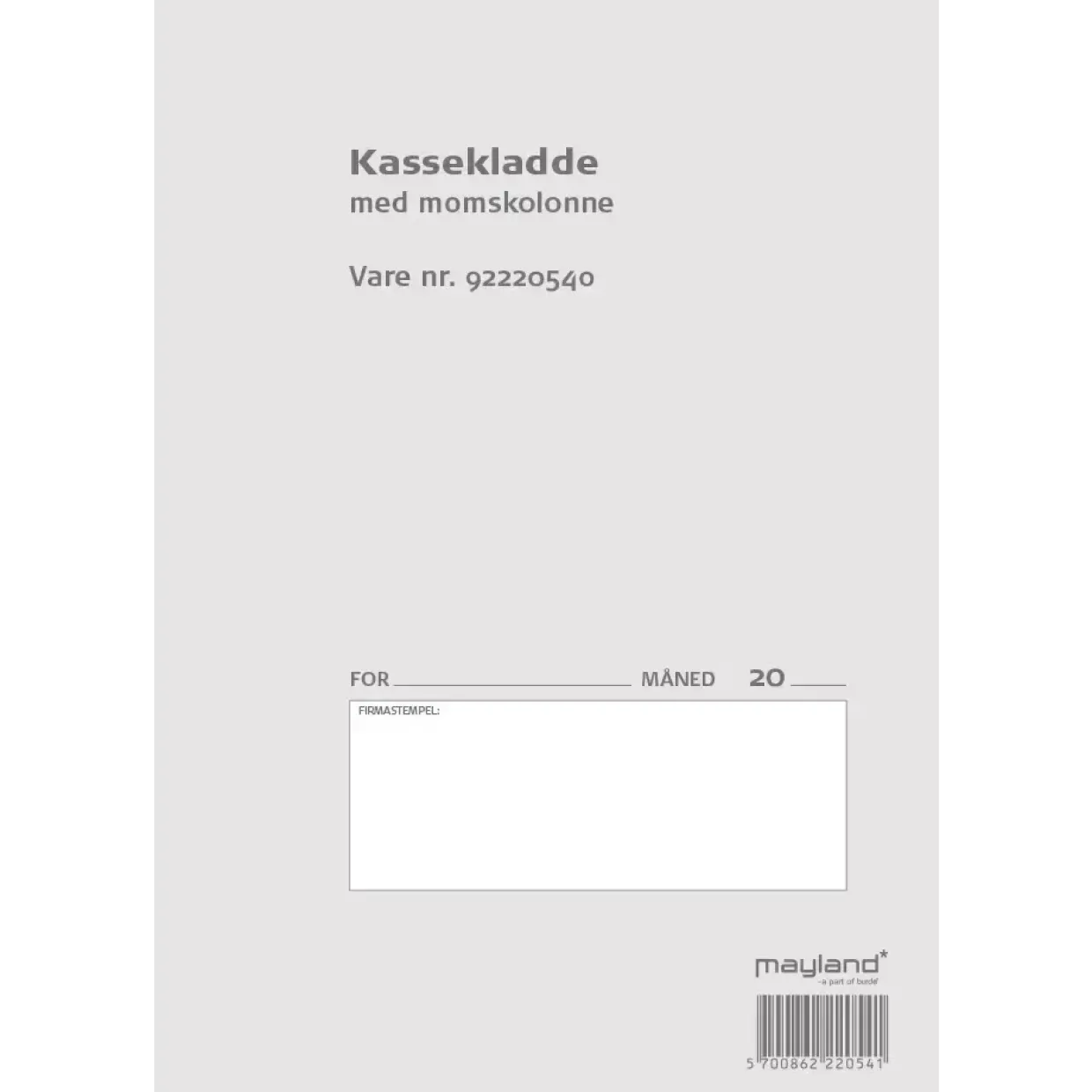 Kassekladde m/momskolonne 140x205mm 92 2205 40 - 10 stk