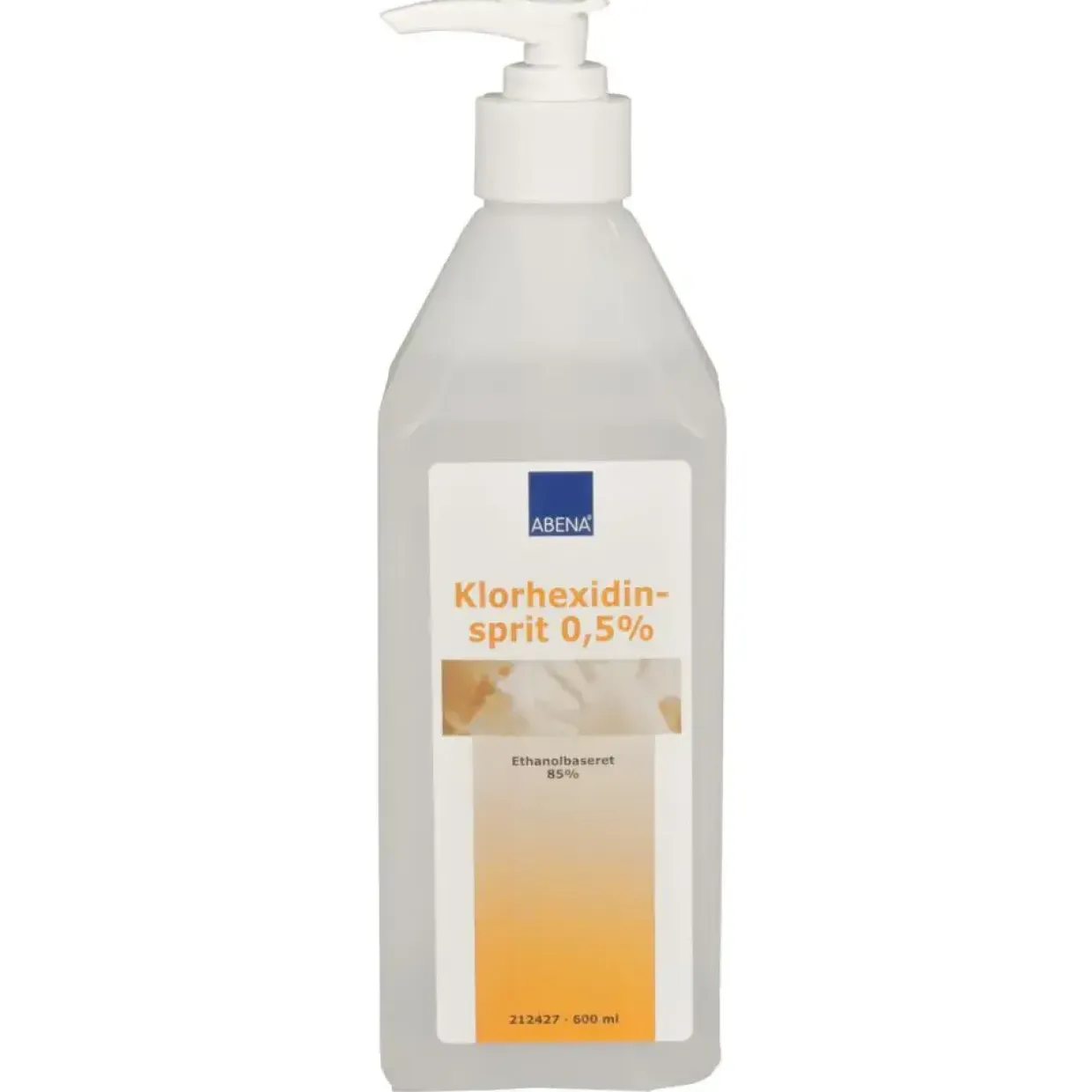 Kirurgisk hånddesinfektion, ABENA, 600 ml, 85% ethanol, 0,5% Clorhexidin, uden glycerin - 12 stk