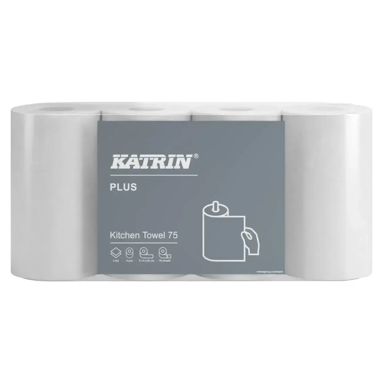 Køkkenrulle, Katrin 225960 Plus, 2-lags, hylse, 45 mm, hvid, 22 cm x 21 meter - 76 ark - 32 stk