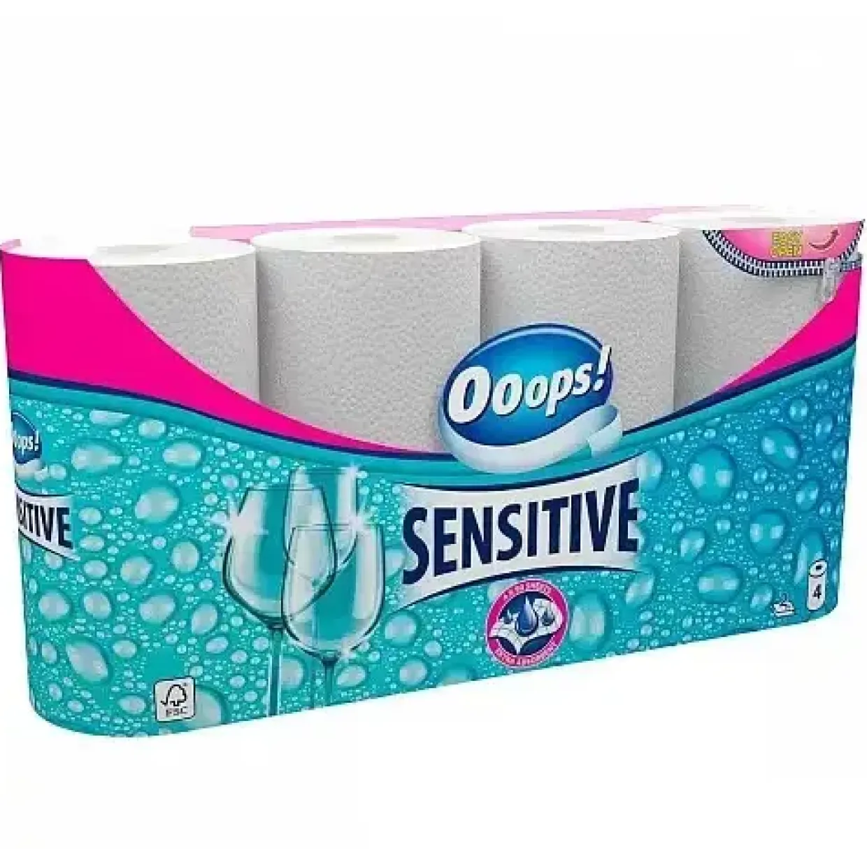 Køkkenrulle Ooops Sensitive 2-lags Ø10.6cm L10mxB22.7cm Nyfiber Hvid - 12 pk x 4 stk/krt