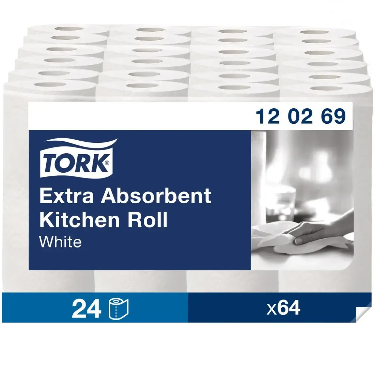 Køkkenrulle Tork 120269 Ekstra Plus 2-lags hvid 23 cm x 15,36 meter | 64 ark - 24 stk