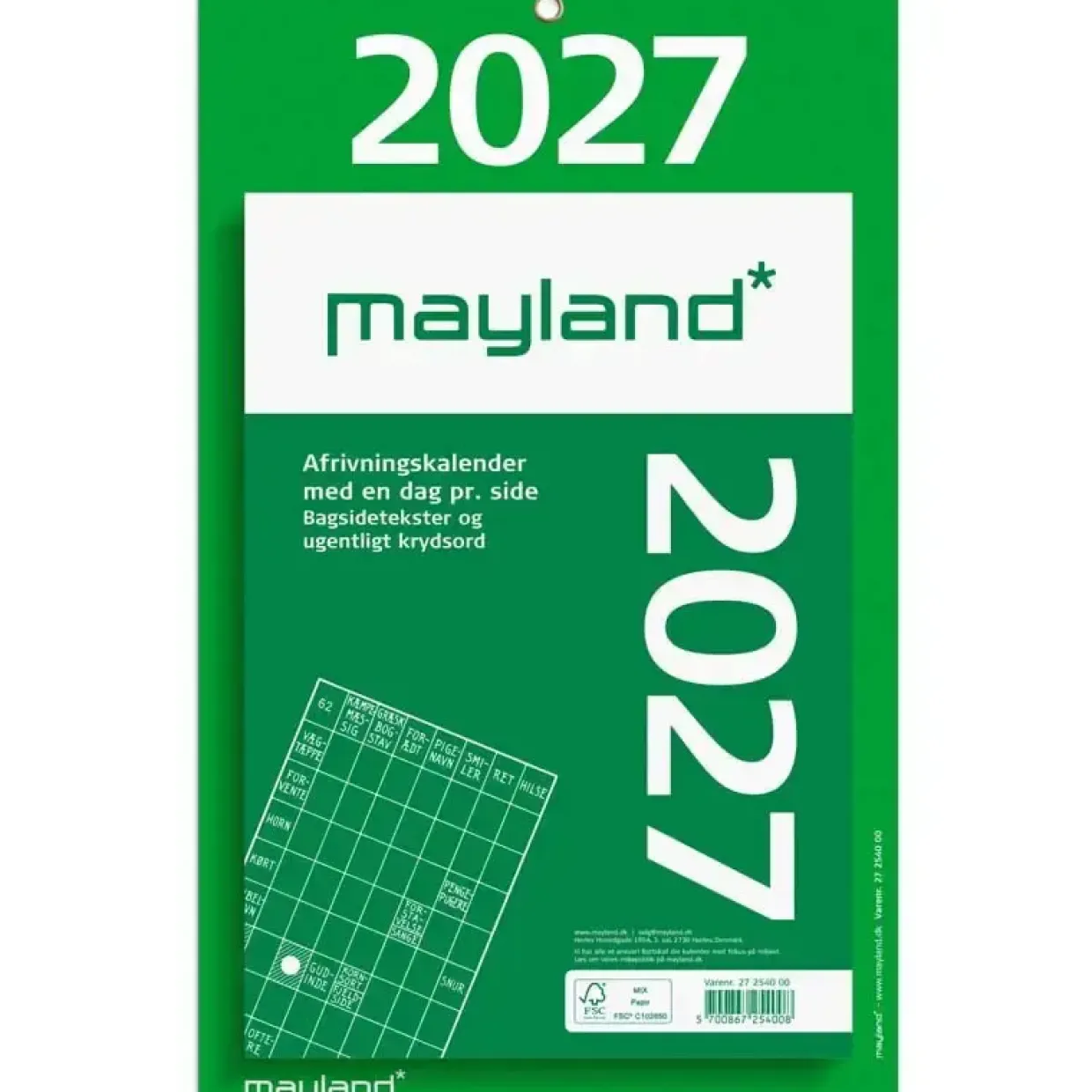 Kæmpeafrivningskalender væg - 193x316mm - Blokformat - Grøn - 2027 - Mayland - 27254000