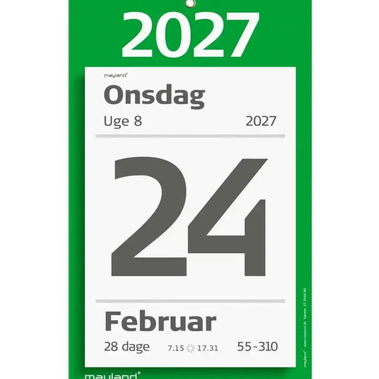 Kæmpeafrivningskalender væg - 193x316mm - Blokformat - Grøn - 2027 - Mayland - 27254000