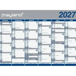 Kæmpekalender(i plastpose) 2x6 mdr. væg - 70x100 cm - Papir - 2027 - Mayland - 27064100