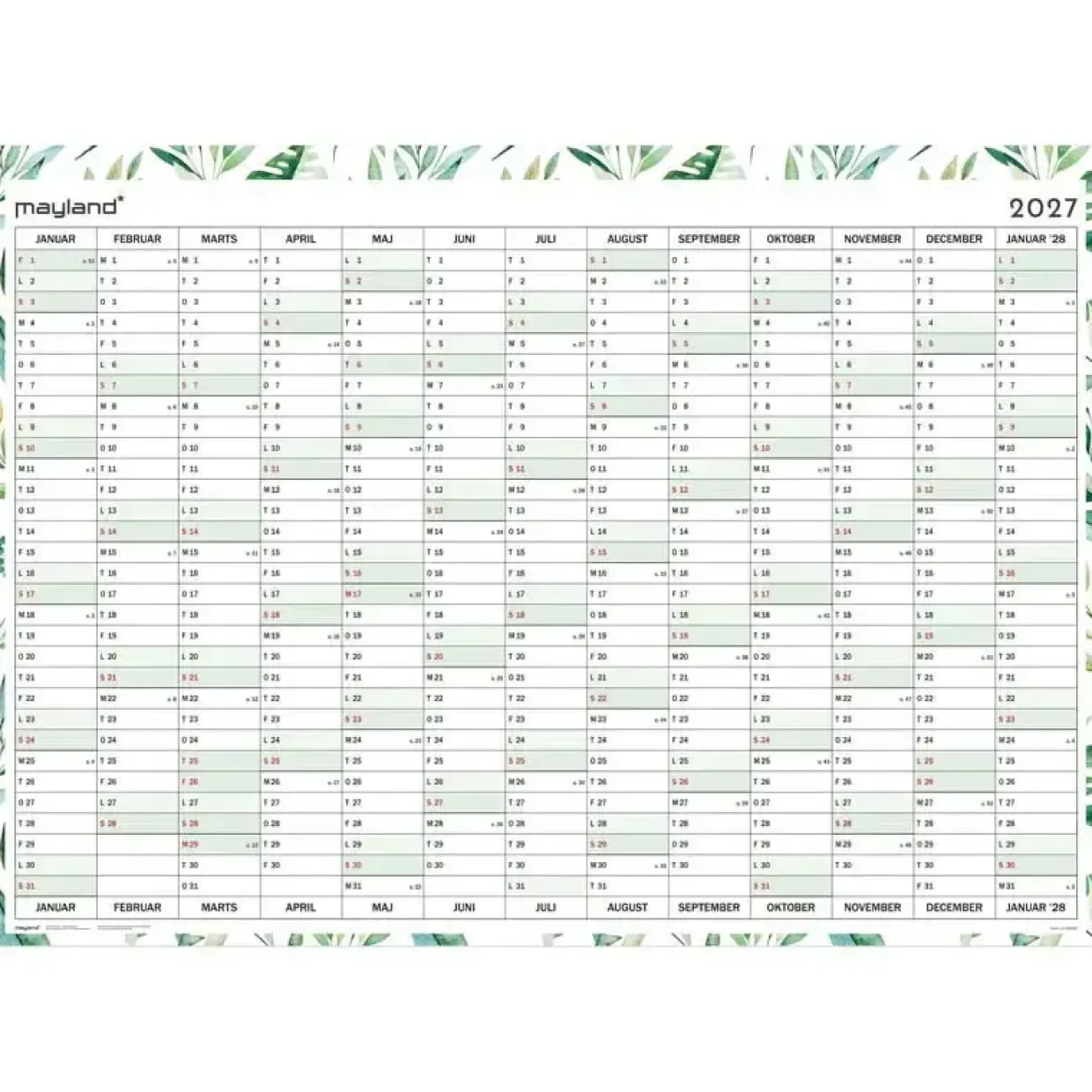 Kæmpekalender 1x13 mdr. væg - whiteboard - 70x100 cm - 2027 - Mayland - 27065600