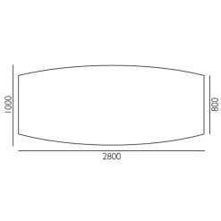 Konferencebord Consensus, Hvid 2800x1000 mm bådformet, Alugrå understel