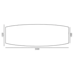 Konferencebord Consensus, Hvid 3500x1200 mm bådformet, Alugrå understel
