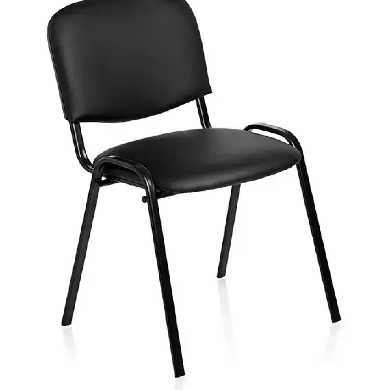 Konferencestol Iso, sort skindimitation med sorte stoleben