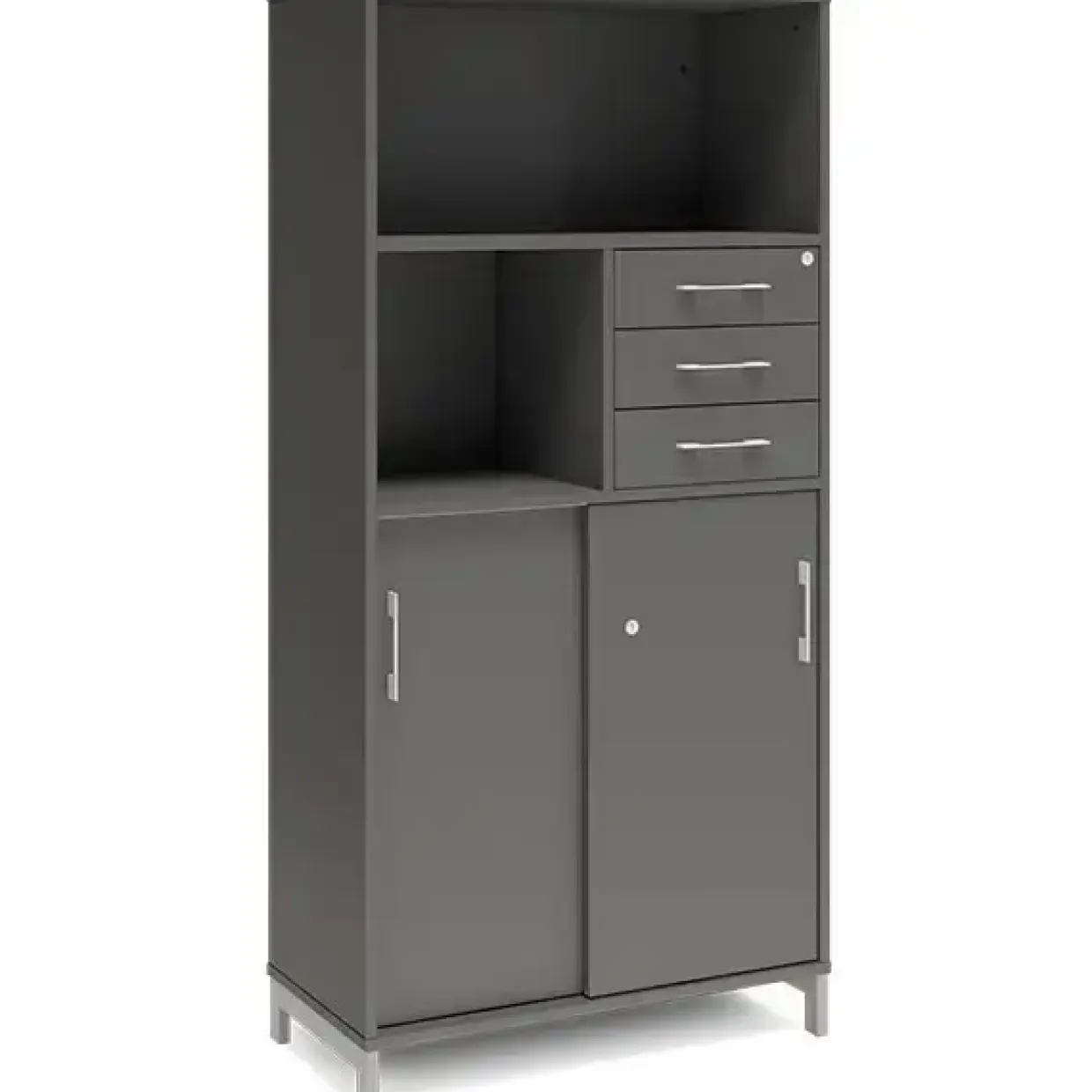 Kontorskab DNA, 800x1660 mm, Antracit/Alugrå, skydedør og skuffemodul 4A4/2A4