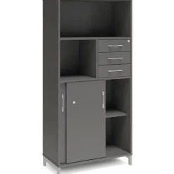 Kontorskab DNA, 800x1660 mm, Antracit/Alugrå, skydedør og skuffemodul 4A4/2A4