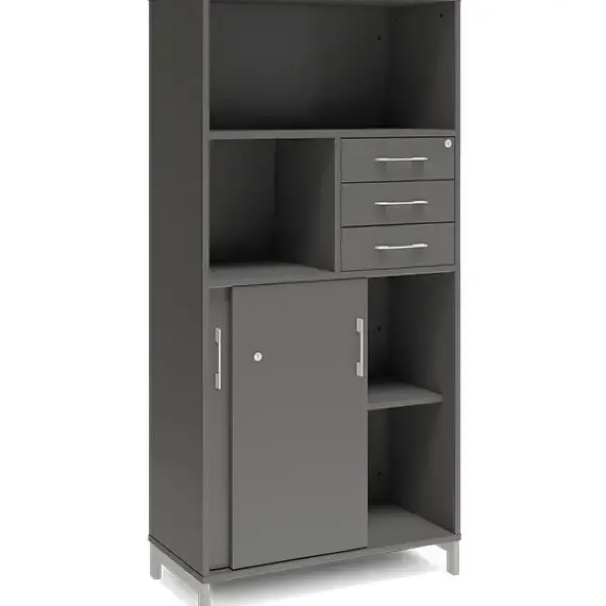 Kontorskab DNA, 800x1660 mm, Antracit/Alugrå, skydedør og skuffemodul 4A4/2A4