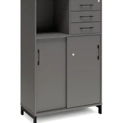 Kontorskab DNA, 800x1275 mm, Antracit/Sort, skydedør og skuffemodul 3A4/2A4