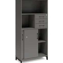 Kontorskab DNA, 800x1660 mm, Antracit/Sort, skydedør og skuffemodul 4A4/2A4