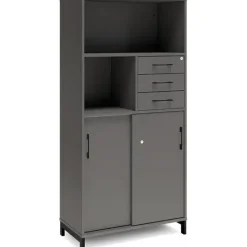 Kontorskab DNA, 800x1660 mm, Antracit/Sort, skydedør og skuffemodul 4A4/2A4