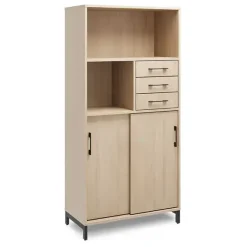 Kontorskab DNA, 800x1660 mm, Eg/Sort, skydedør og skuffemodul 4A4/2A4