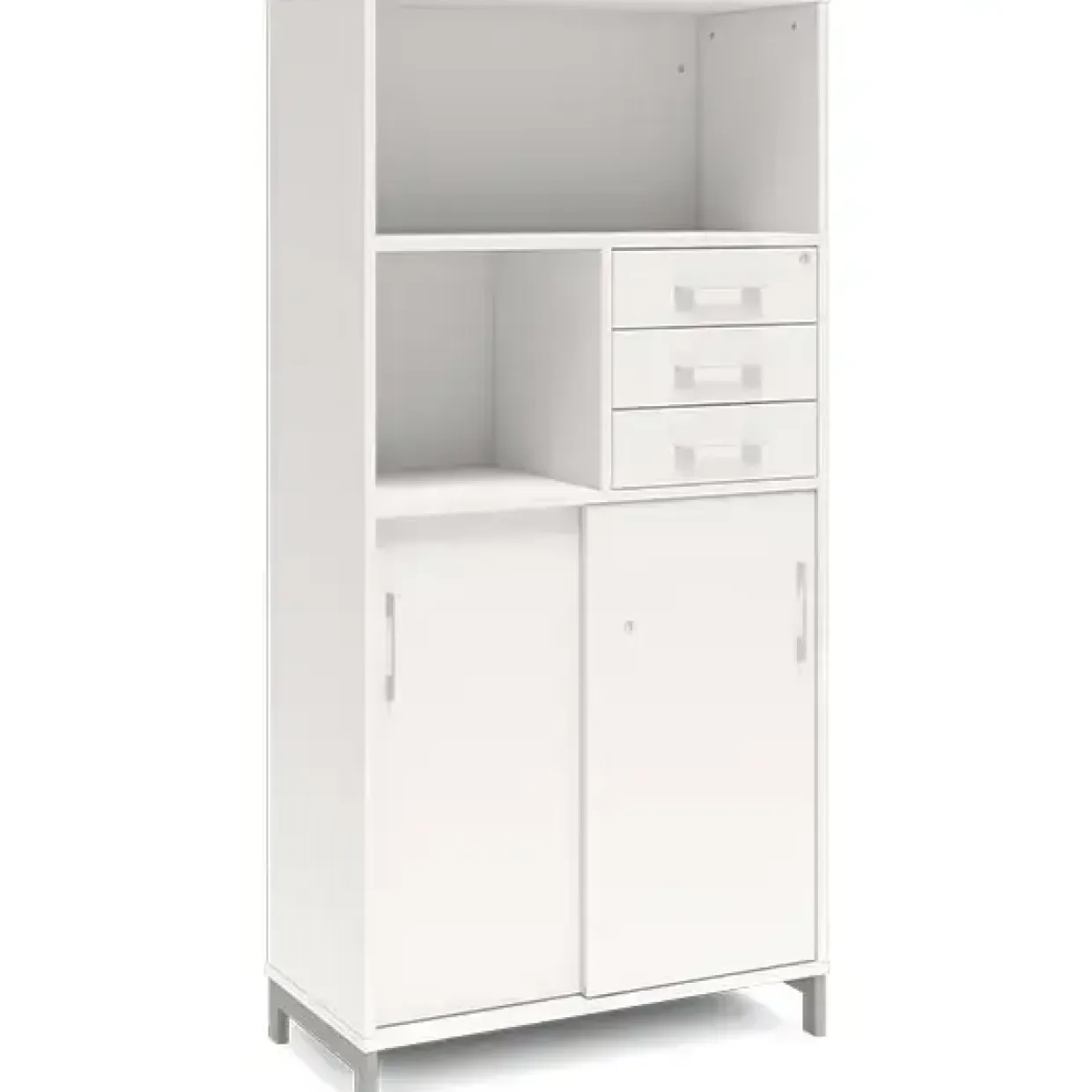 Kontorskab DNA, 800x1660 mm, Hvid/Alugrå, skydedør og skuffemodul 4A4/2A4