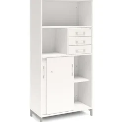 Kontorskab DNA, 800x1660 mm, Hvid/Alugrå, skydedør og skuffemodul 4A4/2A4