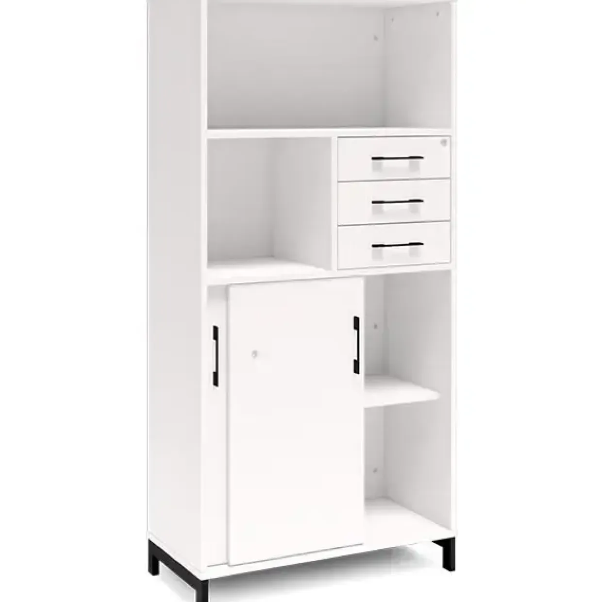Kontorskab DNA, 800x1660 mm, Hvid/Sort, skydedør og skuffemodul 4A4/2A4