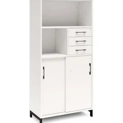Kontorskab DNA, 800x1660 mm, Hvid/Sort, skydedør og skuffemodul 4A4/2A4