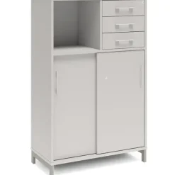 Kontorskab DNA, 800x1275 mm, Lys grå/Alugrå, skydedør og skuffemodul 3A4/2A4