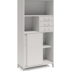 Kontorskab DNA, 800x1660 mm, Lys grå/Alugrå, skydedør og skuffemodul 4A4/2A4
