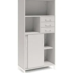 Kontorskab DNA, 800x1660 mm, Lys grå/Hvid, skydedør og skuffemodul 4A4/2A4
