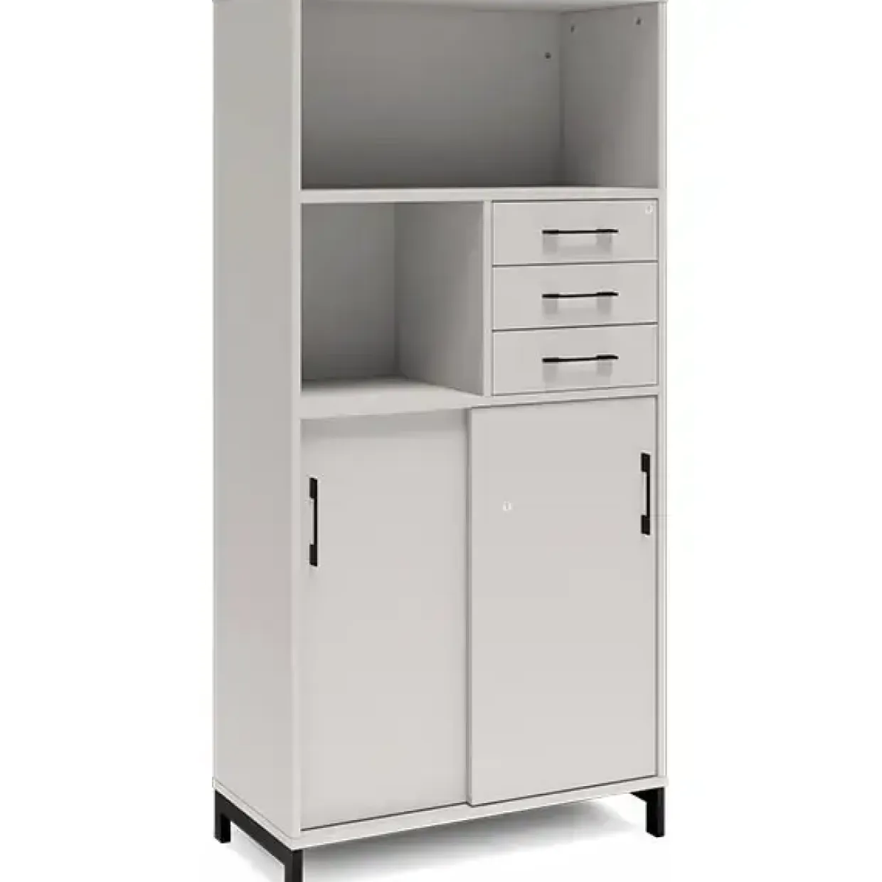 Kontorskab DNA, 800x1660 mm, Lys grå/Sort, skydedør og skuffemodul 4A4/2A4