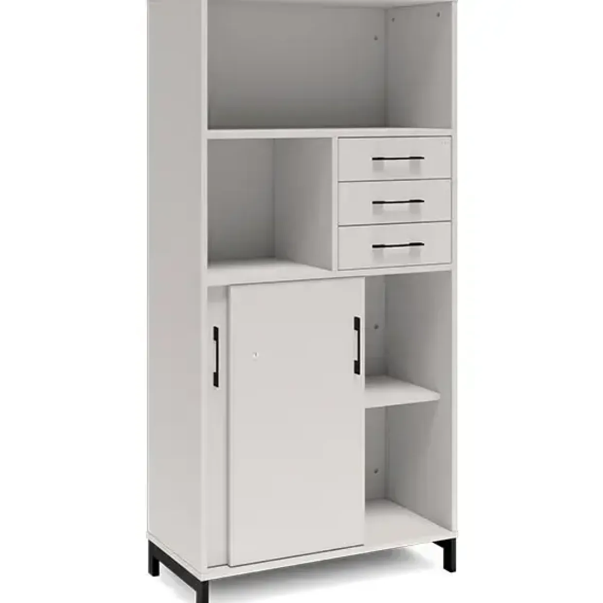 Kontorskab DNA, 800x1660 mm, Lys grå/Sort, skydedør og skuffemodul 4A4/2A4
