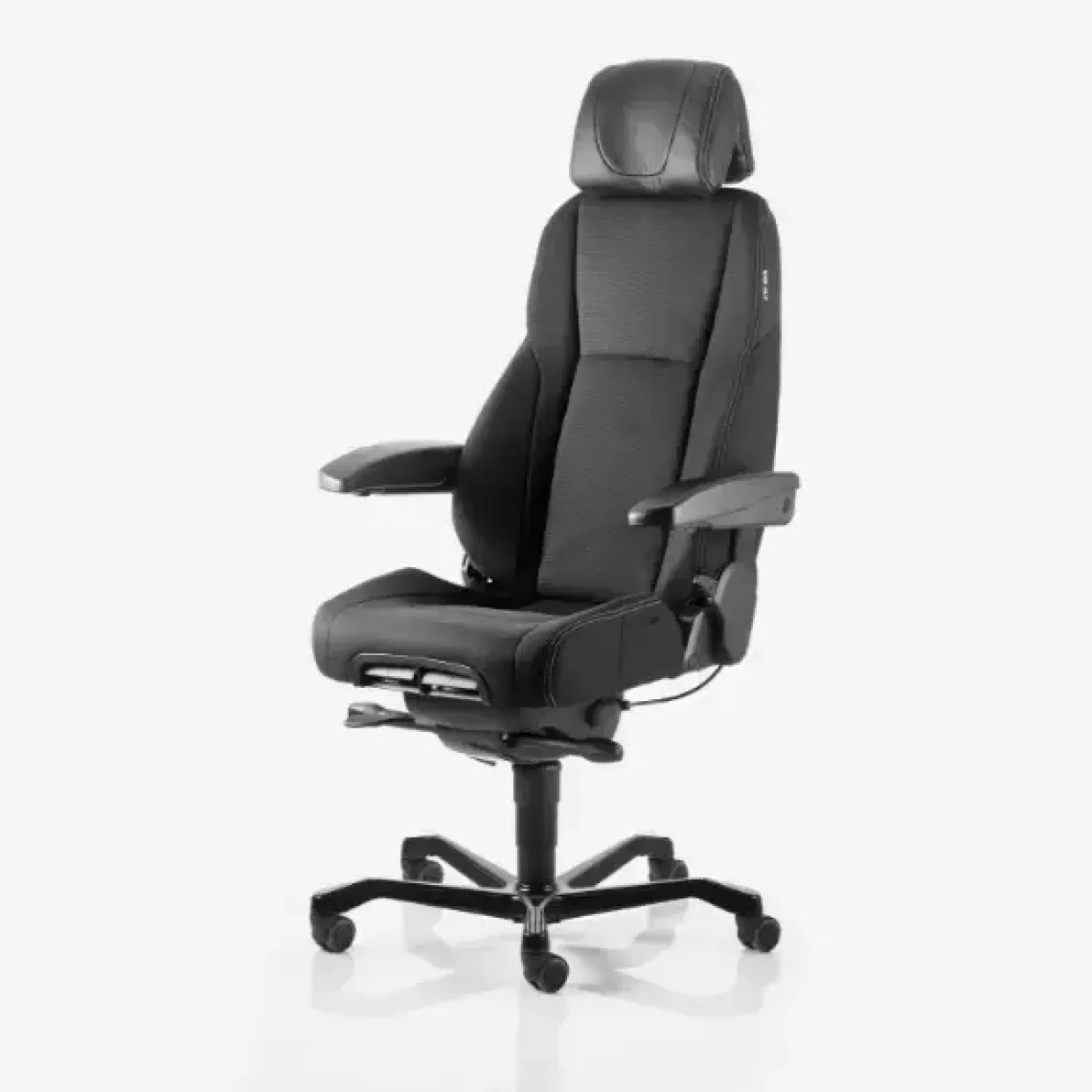 Kontorstol KAB K4 Premium, White-Line Sort fighter inkl. armlæn og nakkestøtte i sort skind