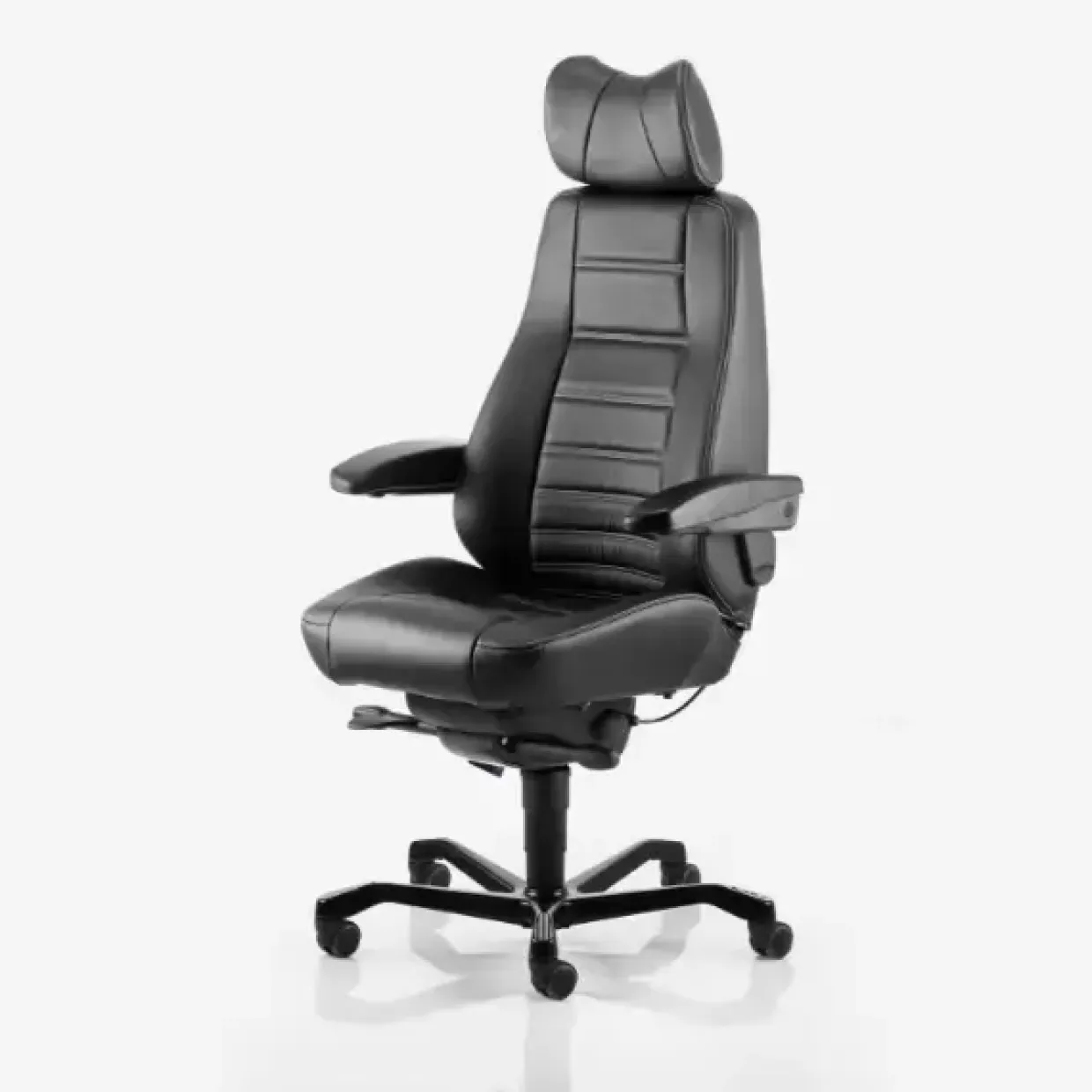 Kontorstol KAB Seating Controller, White-Line Sort skind inkl. armlæn og nakkestøtte