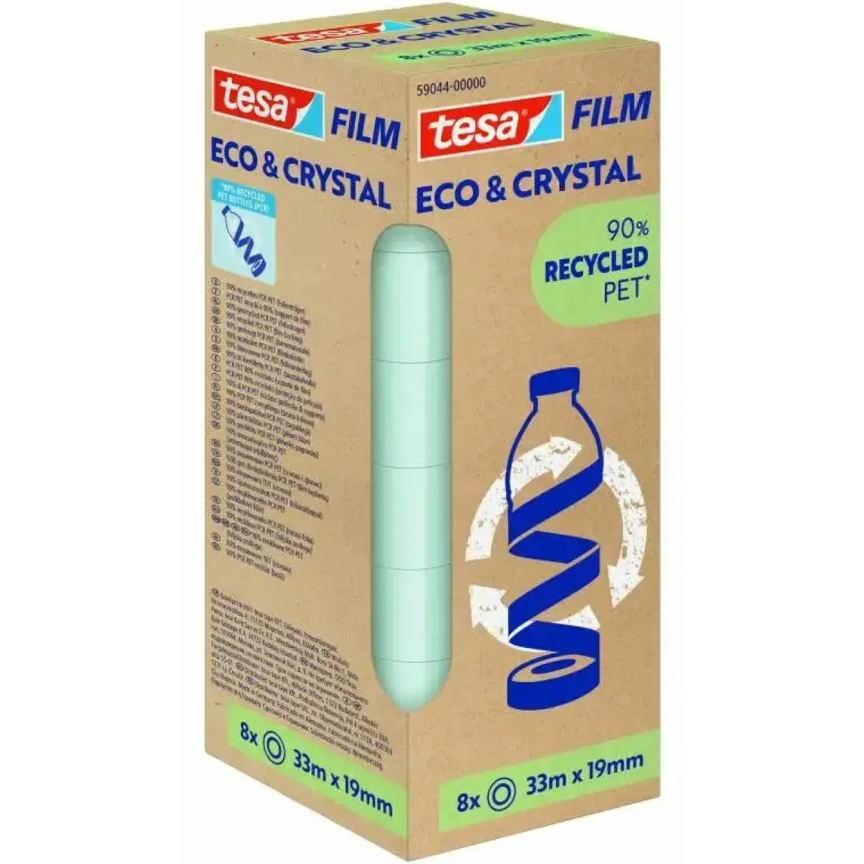 Kontortape - Tesa EcoLogo - 19 mm x 33 m - Klar - 8 stk