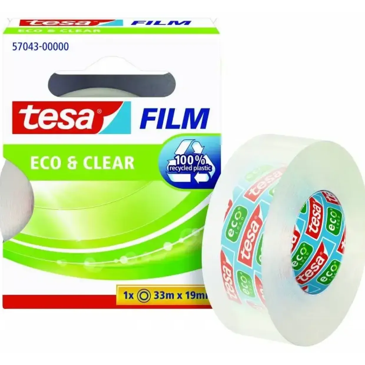 Kontortape - Tesa EcoLogo - 19 mm x 33 m - Klar - 10 stk