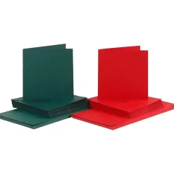 Kort og konvolutter kort 15 x 15 cm konvolut 16 x 16 cm grøn rød - 50 sæt