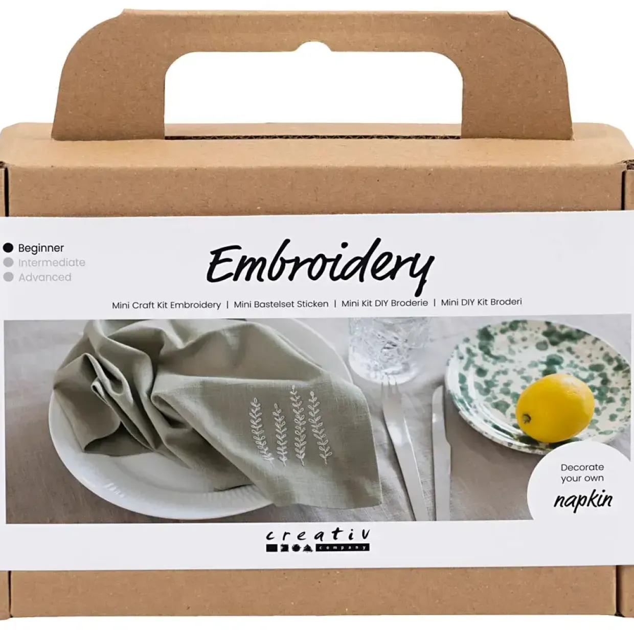 Kreakasse DIY Kit Mini Broderi Serviet støvet grøn