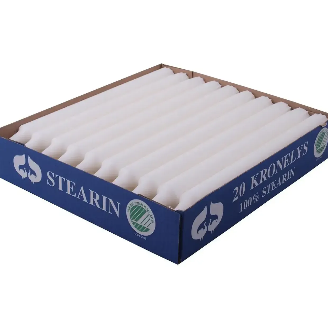 Kronelys Ø22xH240mm Stearin Brændetid 9 timer Svanemærket Hvid - 6 pk x 20 stk/krt