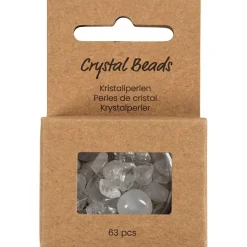 Krystalperler, Bjergkrystal, diam. 7-12 mm, hulstr. 1 mm, transparente farver, 63stk./ 1 pk.