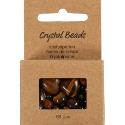 Krystalperler, Tigerøje, diam. 7-12 mm, hulstr. 1 mm, brun, 63stk./ 1 pk.