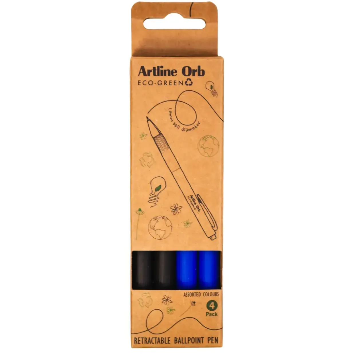 Kuglepen - Artline ECO-GREEN Orb 1.0 mm - 2 Sort / 2 Blå - 4 stk