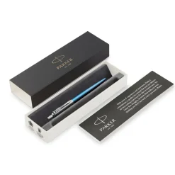 Kuglepen - Parker Jotter Waterloo Blue Chrome Trim - Blå skrift - Medium