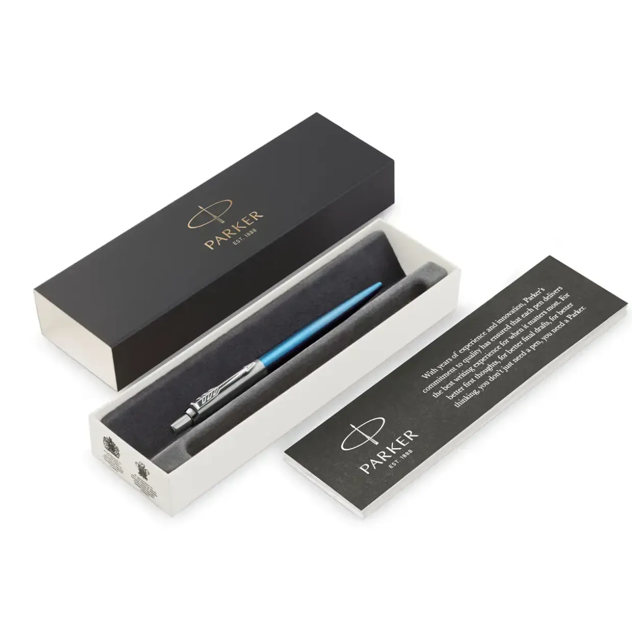 Kuglepen - Parker Jotter Waterloo Blue Chrome Trim - Blå skrift - Medium