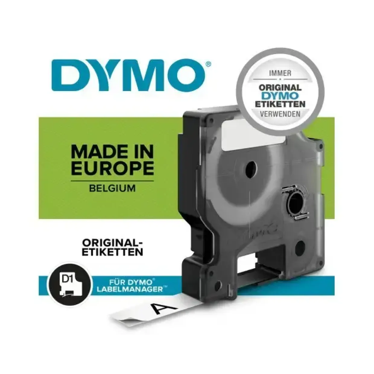 Labeltape DYMO D1 19mm sort på hvid nylon flex - 5 stk