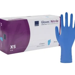 Lange engangshandsker ABENA Classic Protect XS blå nitril pudderfri - 1500 stk