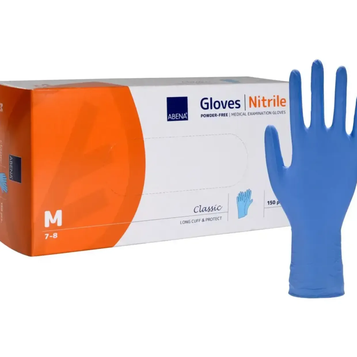 Lange nitrilhandsker ABENA Classic Protect S blå pudderfri - 1500 stk