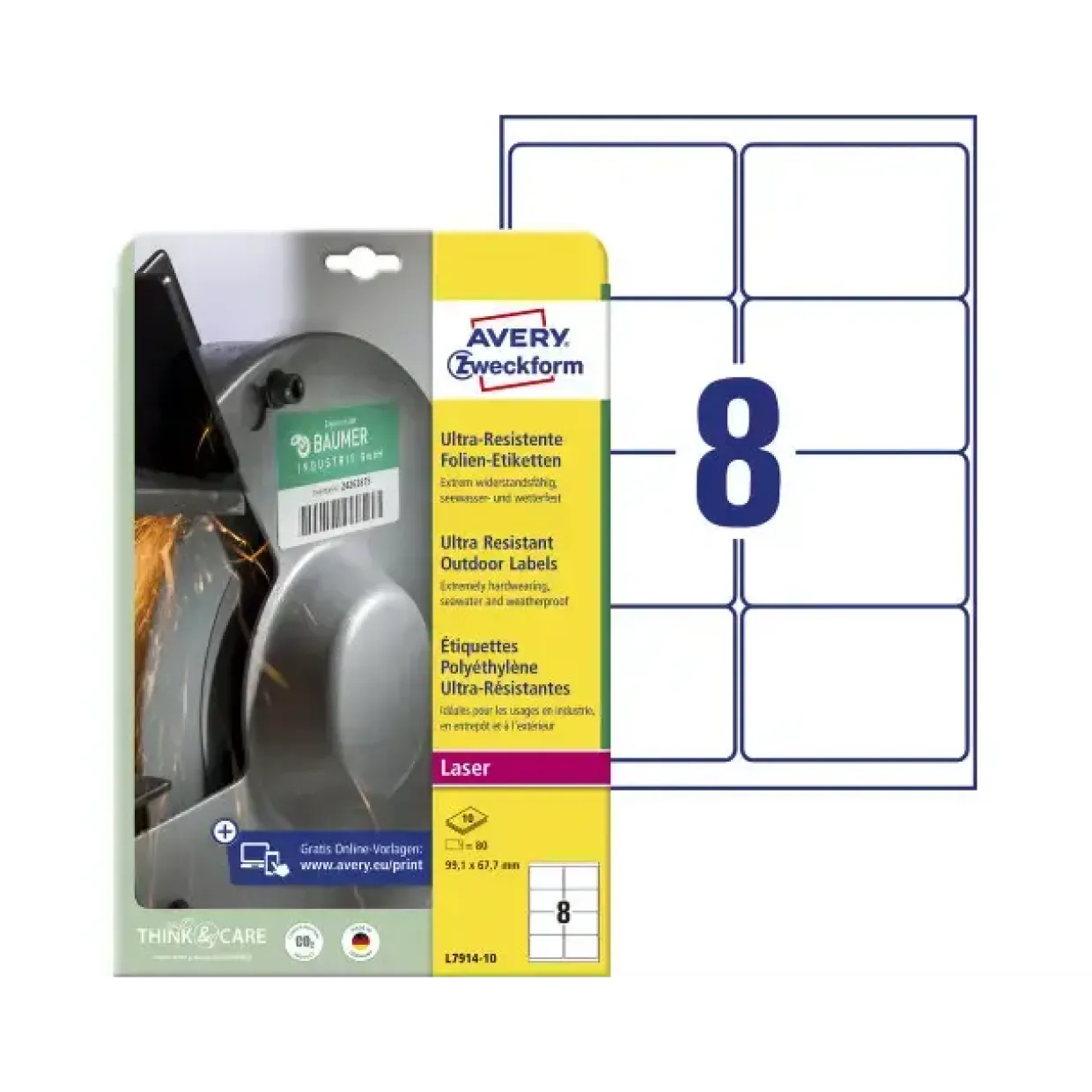 Laseretiket Avery L7914-10 ekstrem slidstærk 99,1x67,7mm 10ark á 8 etiketter
