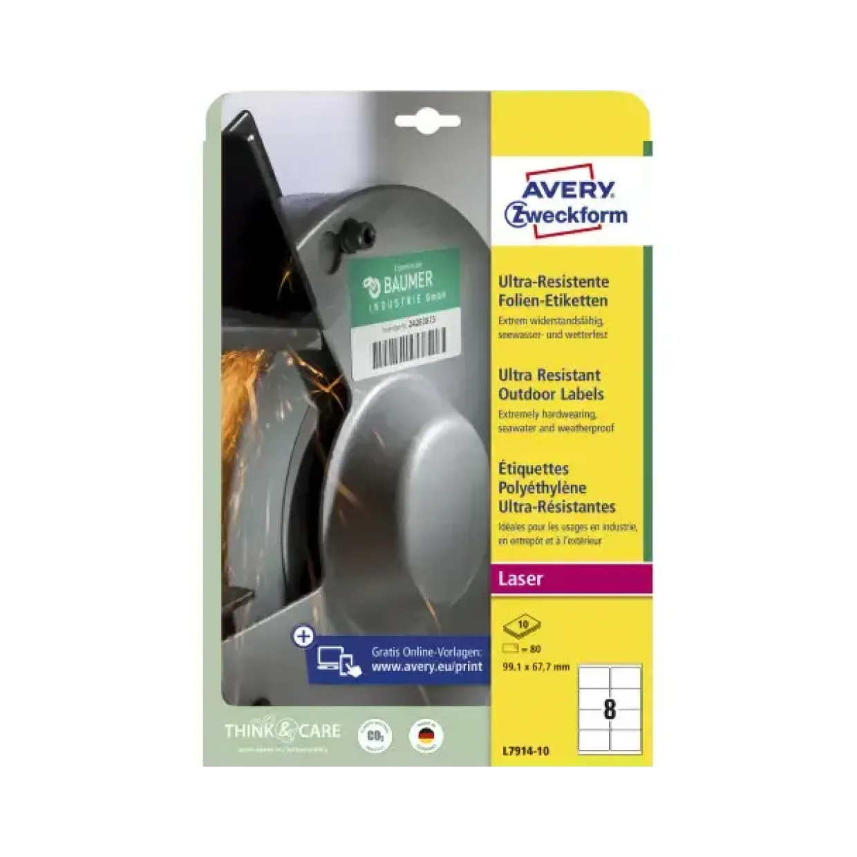 Laseretiket Avery L7914-10 ekstrem slidstærk 99,1x67,7mm 10ark á 8 etiketter