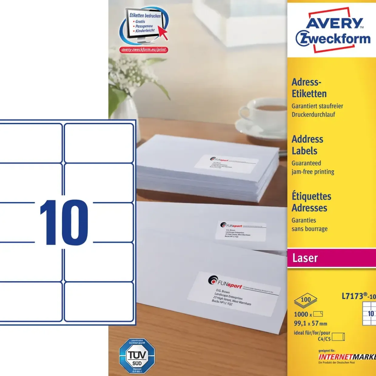 Laseretiketter - Avery L7173 - 99,1 x 57 mm - 10 pr. ark - 100 ark
