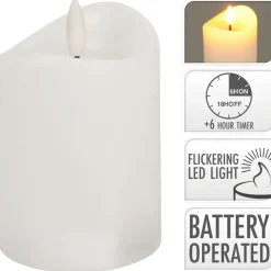 LED bloklys 18cm Ø7,5cm hvid med 3D-flamme og timerfunktion - 12 stk