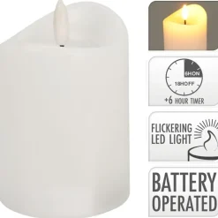 LED bloklys 13cm Ø7,5cm hvid med 3D-flamme og timerfunktion - 12 stk