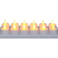 LED fyrfadslys, 4,9cm, Ø3,9cm, hvid, plast, med pulserende flamme, genopladeligt sæt med 12 lys, inklusiv oplader