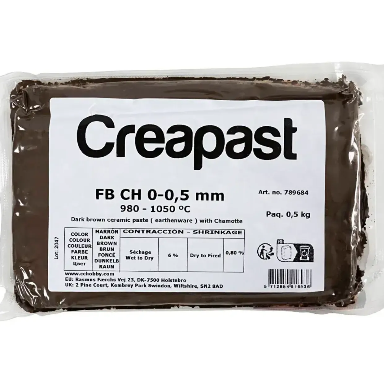 Ler med chamotte, mørk brun, 500 g/ 1 pk.